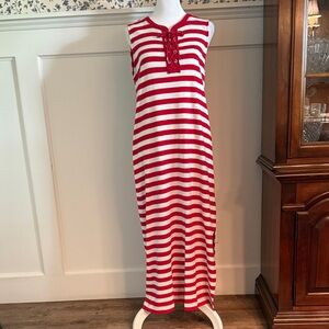 Chaps Red and White Striped Maxi Dress